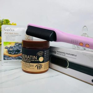 hair straightener + keratin mask combo | with sheet mask